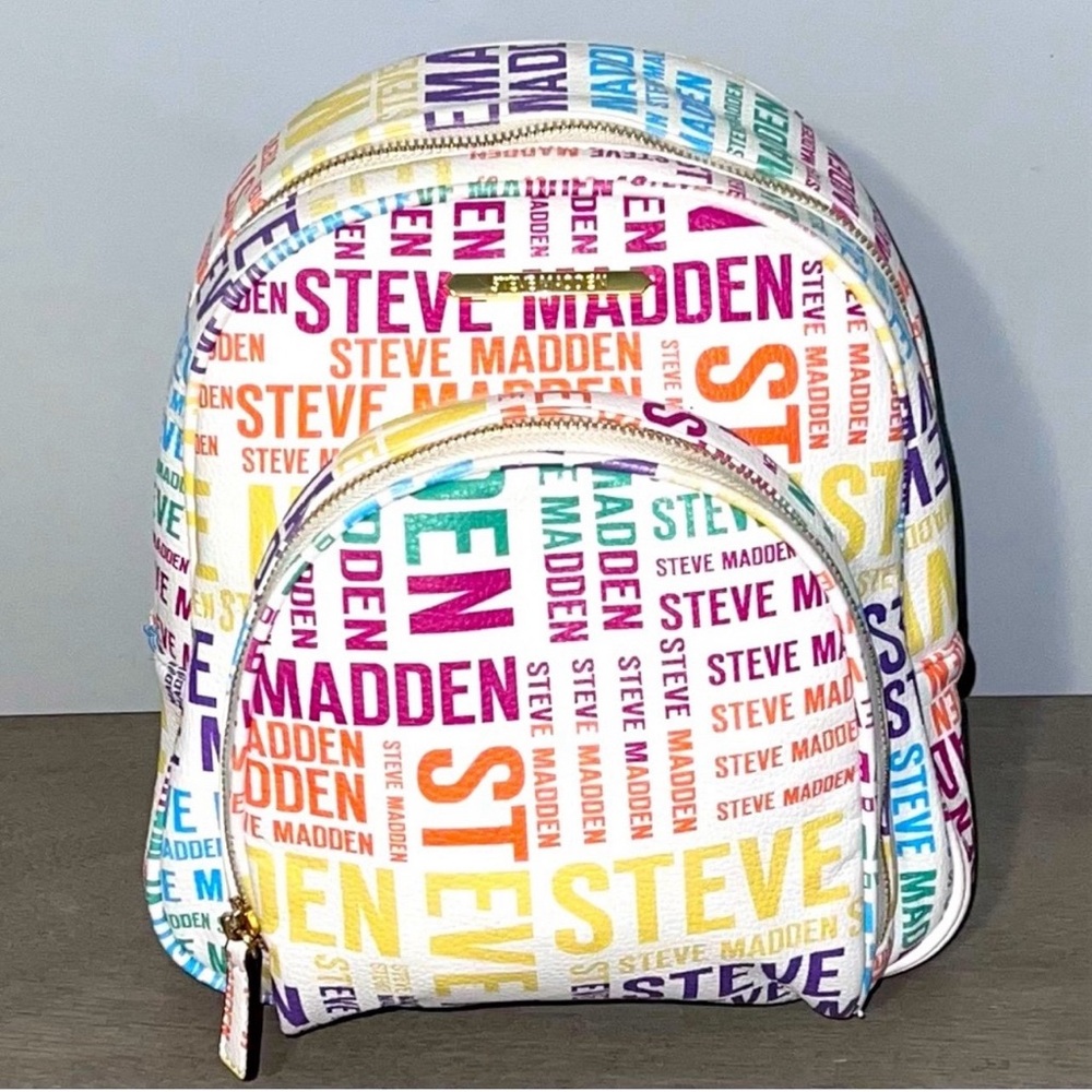 Steve Madden Handbag Backpack Purse. White Multicolor Logo Convertible Tote Bag